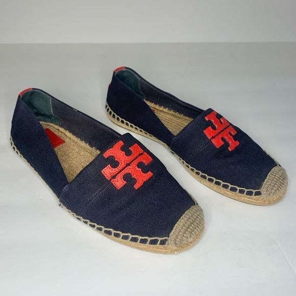 Tory Burch Shoes - Tory Burch Weston Womens Canvas Slip On Espadrille Flats Blue Size 8 Navy Blue